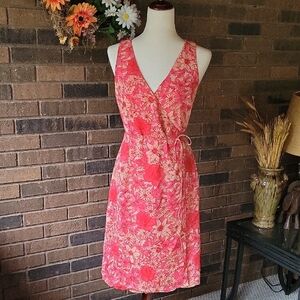 Ann Taylor, floral silk dress, pink/peach, size 4